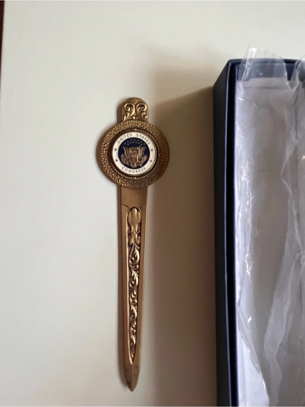 Gold Decorative Letter Opener with United States Congress Emblem